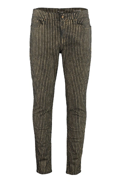 Shop Saint Laurent Striped Skinny Jeans In Black