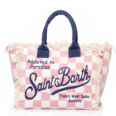Shop Mc2 Saint Barth Pink And White Checked Canvas Bag