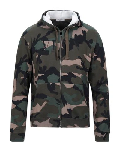 Shop Valentino Garavani Man Sweatshirt Military Green Size Xs Cotton, Polyamide, Elastane