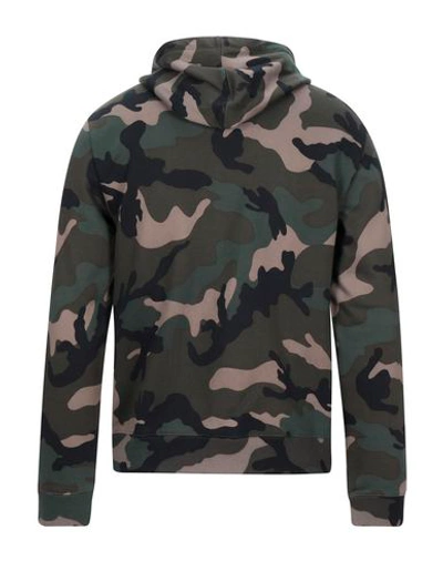 Shop Valentino Garavani Man Sweatshirt Military Green Size Xs Cotton, Polyamide, Elastane