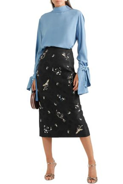 Shop Erdem Maira Embellished Cotton-blend Jacquard Midi Pencil Skirt In Black