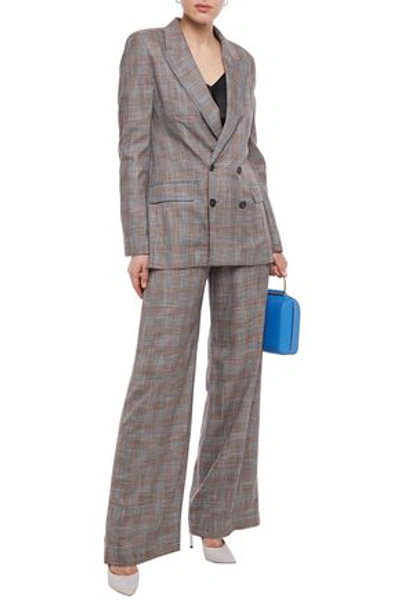Shop Roland Mouret Tayport Checked Bamboo Wide-leg Pants In Gray