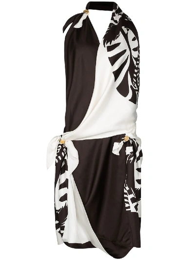 Shop Bottega Veneta Zebra-print Halterneck Scarf Dress In Braun