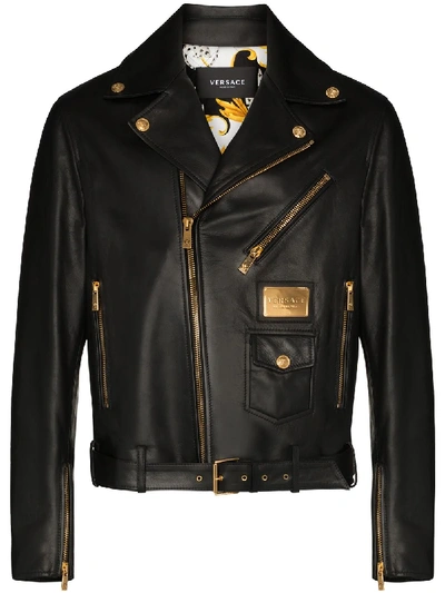 Shop Versace Logo-plaque Biker Jacket In Black