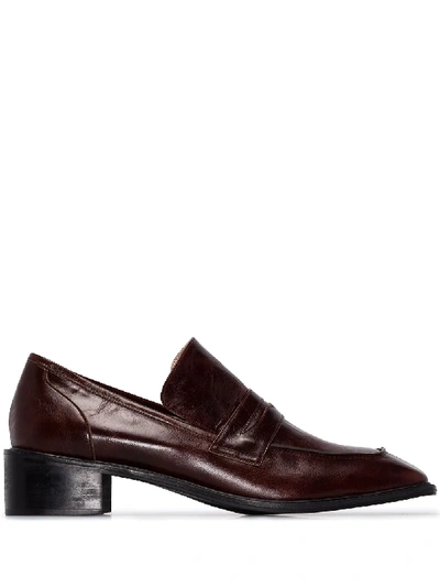 Shop Osoi Derrick 40mm Square-toe Loafers In Brown