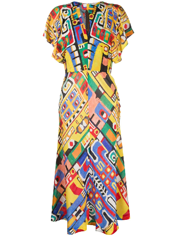 abstract print midi dress