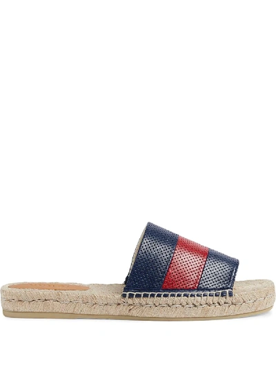 Shop Gucci Web Detail Slide Sandals In Blue