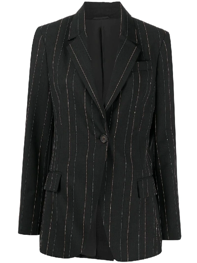 Shop Brunello Cucinelli Beaded Pinstripe Wool Blazer In Black