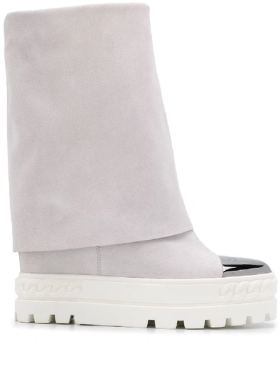 Shop Casadei Platform Sole Panelled Boots In White