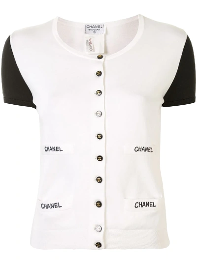 Pre-owned Chanel Logo Button Top In White