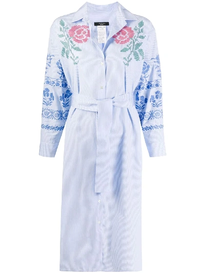 Shop Weekend Max Mara Floral Embroidered Shirt Dress In Blue