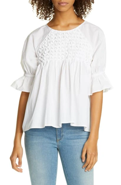 Shop Merlette Mai Tai Smocked Puff Sleeve Blouse In White