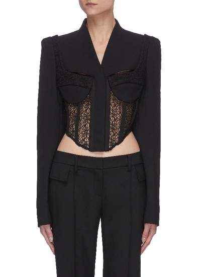 Shop Dion Lee Lace Corset Tailored Crop Jacket In Black