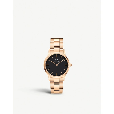 Shop Daniel Wellington Dw00100214 Iconic Link Rose-gold Plated Stainless Steel Watch In Black