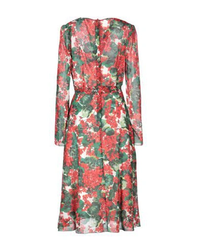 Dolce & Gabbana Multicolor Floral Long Sleeves V-neck Dress In Green