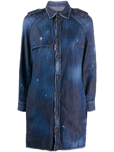 Shop Dsquared2 Distressed Finish Button Front Shirt Dress In Blue