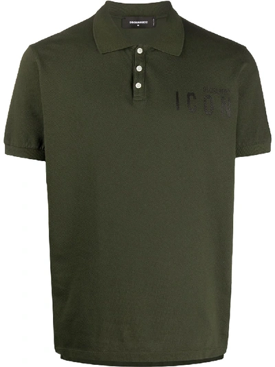 Shop Dsquared2 Icon Slogan Cotton Polo Shirt In Green