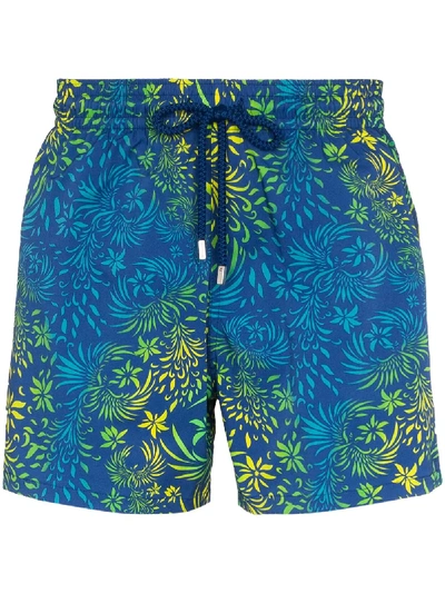 Shop Vilebrequin Moorise Palm-print Swim Shorts In Blue