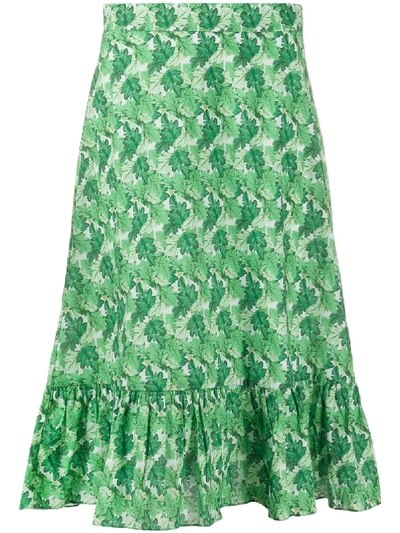 Shop Adriana Degreas High Waisted Leaf Print Skirt In Green