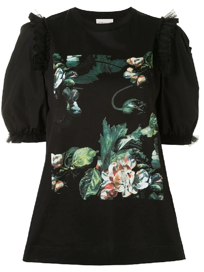 Shop Moncler Floral-print T-shirt In Black