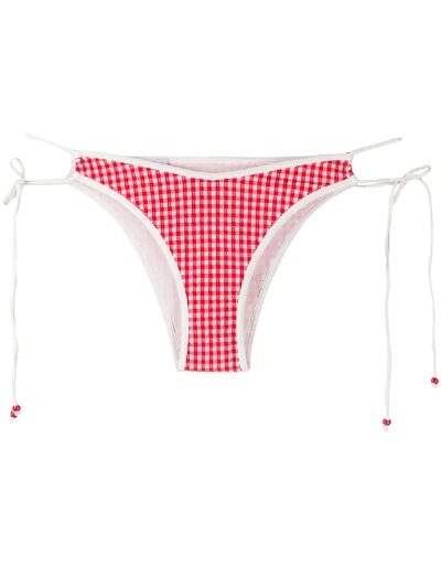 Shop La Perla Check Print Bikini Bottoms In Red