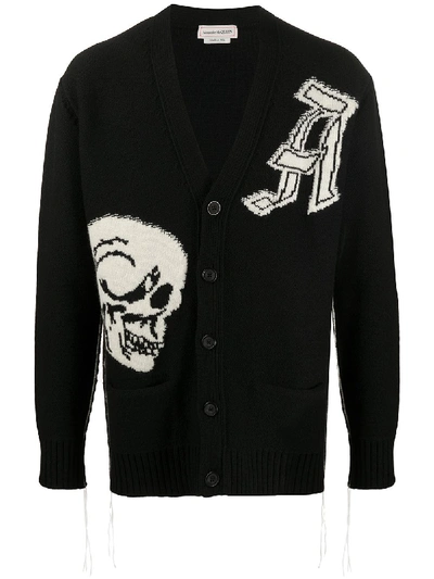 Shop Alexander Mcqueen Intarsia Initial Skull Cardigan In Black