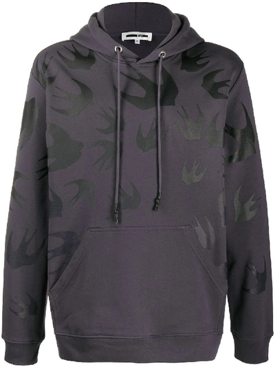 Shop Mcq By Alexander Mcqueen Swallow Print Hoodie In Grey