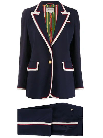 Pre-owned Gucci Contrasting Trim Cropped Suit In Blue