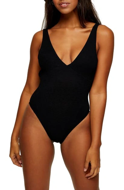 Shop Topshop Crinkle Plunge Swimsuit In Black