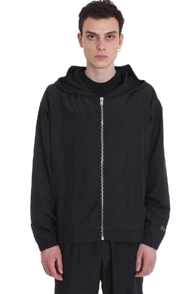 Shop Rick Owens Hooded Windbrea Casual Jacket In Black Polyamide