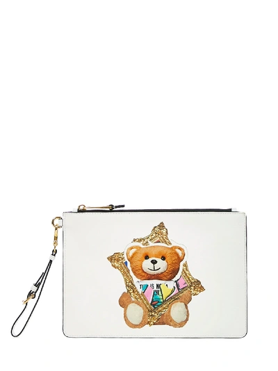 Shop Moschino Frame Teddy Bear Clutch In White