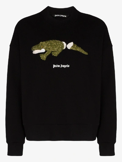 Shop Palm Angels Sweatshirt Mit Krokodil-stickerei In Schwarz