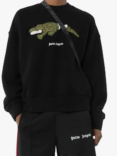 Shop Palm Angels Sweatshirt Mit Krokodil-stickerei In Schwarz