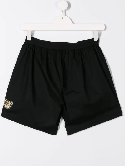 Shop Moschino Teen Leopard Logo Print Shorts In Black