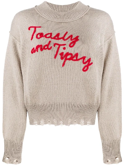 Shop Wildfox Toasty And Tipsy Distressed Jumper In Neutrals
