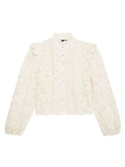 Shop The Kooples Chemise Lace Long-sleeve Blouse In Ecru