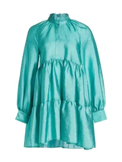 Shop Stine Goya Jasmine Tiered Ruffle Babydoll Dress In Aqua