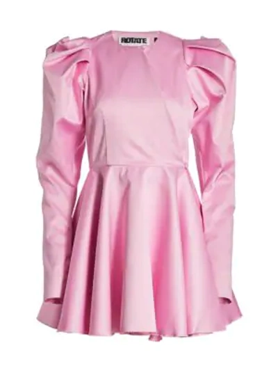 Shop Rotate Birger Christensen Pauline Puff-sleeve Satin Mini Dress In Prism Pink