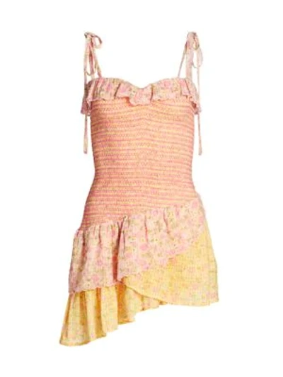 Shop Loveshackfancy Aya Smocked Mini Dress In Chateau Rose