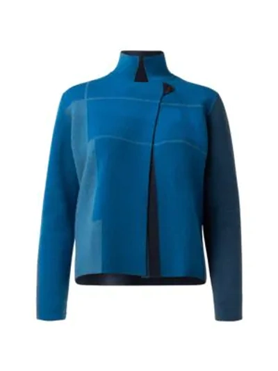 Shop Akris Cashmere Stand Collar Cardigan In Blue Cyan