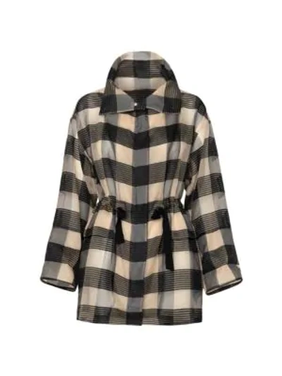 Shop Akris Women's Buffalo Plaid Silk Drawstring Parka In Neutral