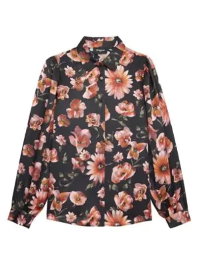 Shop The Kooples Floral Button-up Blouse In Black