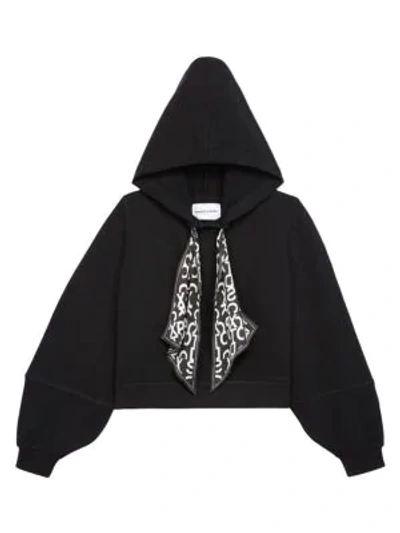 Shop The Kooples Scarf Detail Cropped Hoodie In Black