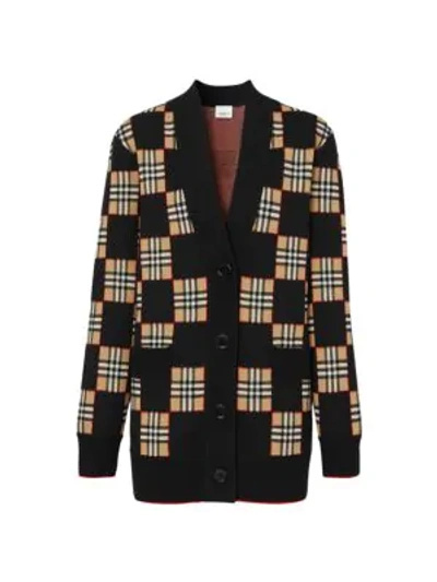 Shop Burberry Women's Paislee Checkerboard Wool-blend Cardigan In Neutral