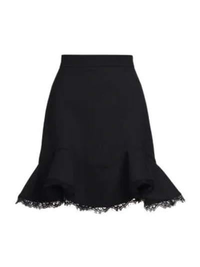 Shop Alexander Mcqueen Trumpet Lace Mini Skirt In Black