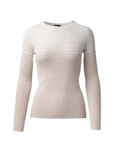 Shop Akris Women's Gradient Striped Ribbed Cashmere & Silk Pullover Sweater In Ecru