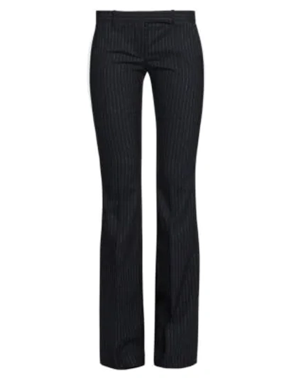 Shop Alexander Mcqueen Narrow Bootcut Pinstripe Trousers In Black Silver