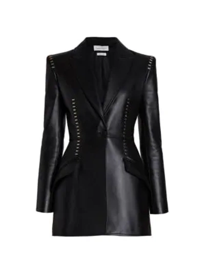 Shop Alexander Mcqueen Women's Metal Stitch Leather Blazer Jacket In Black