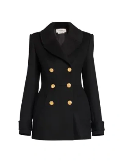 Shop Alexander Mcqueen Double Breasted Wool & Cashmere Peacoat In Black