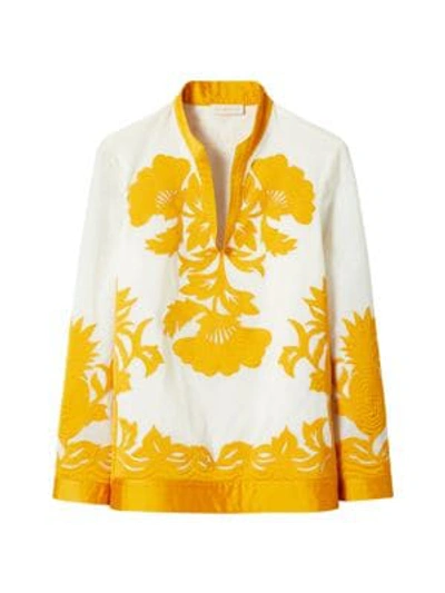 Shop Tory Burch Floral Appliqué Tunic In New Ivory